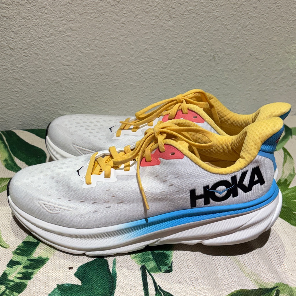 Hoka White And Yellow Athletic Shoes